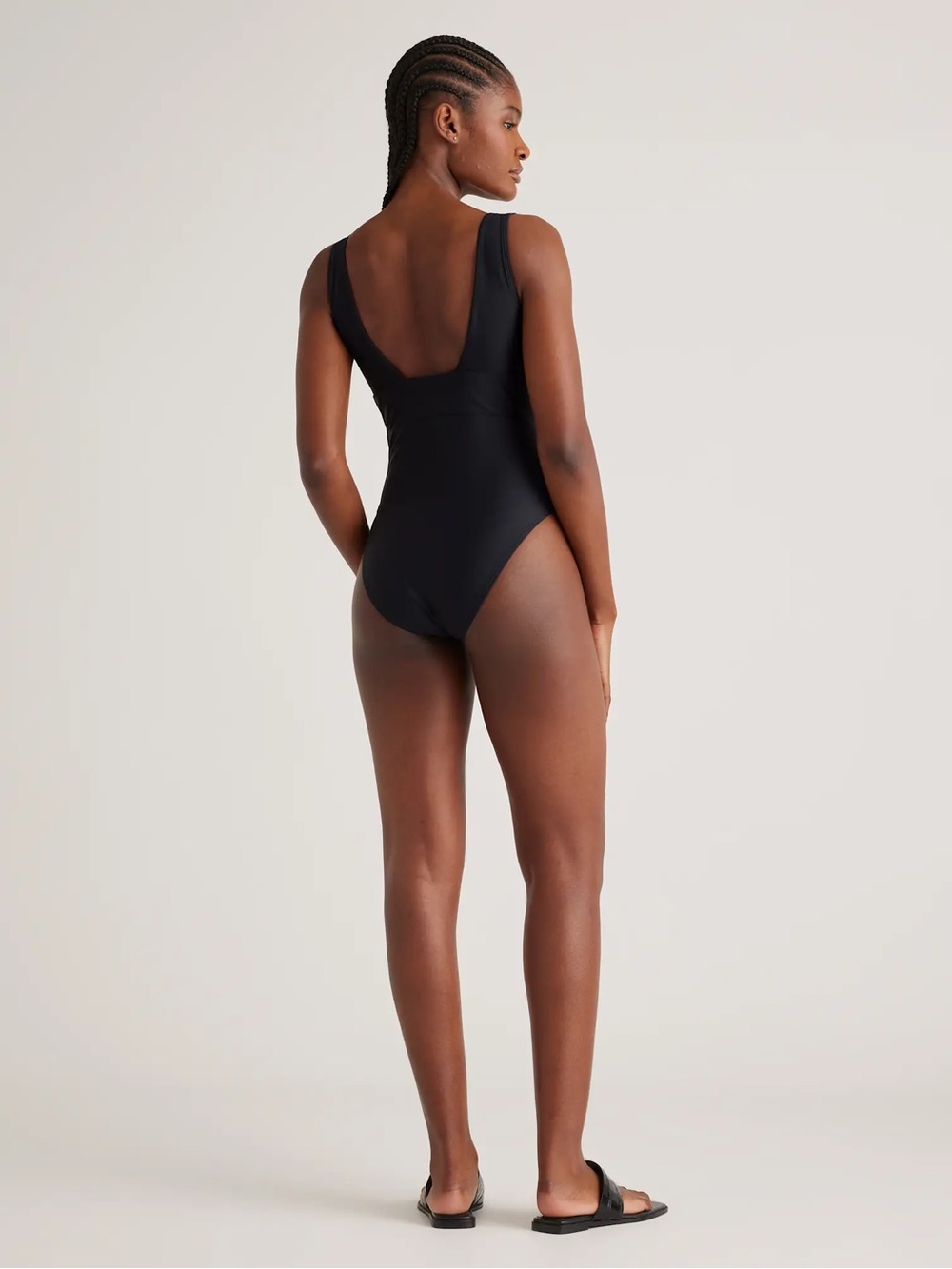 New Quince Italian Plunge One Piece Swimsuit Black Womens Small Resort Swim NWT - Picture 3 of 5